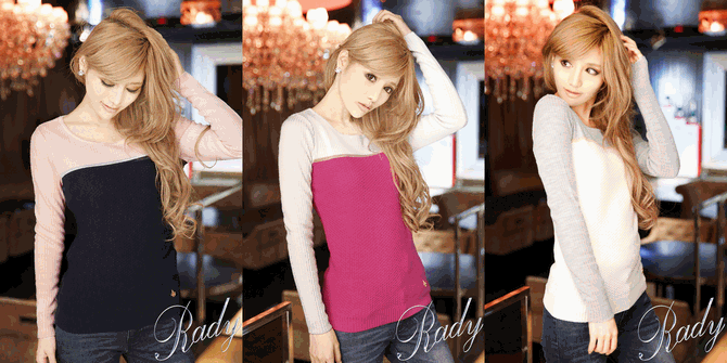 Rady 通販 バイカラーラメラインワッフルニットトップス